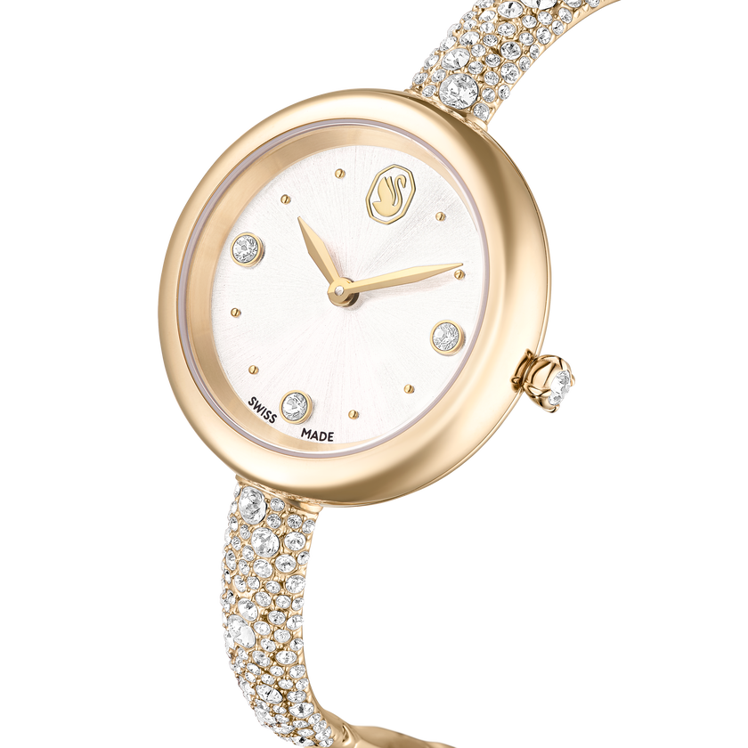 swarovski sublima bangle watch  swiss made  metal bracelet  gold tone  champagne gold tone finish