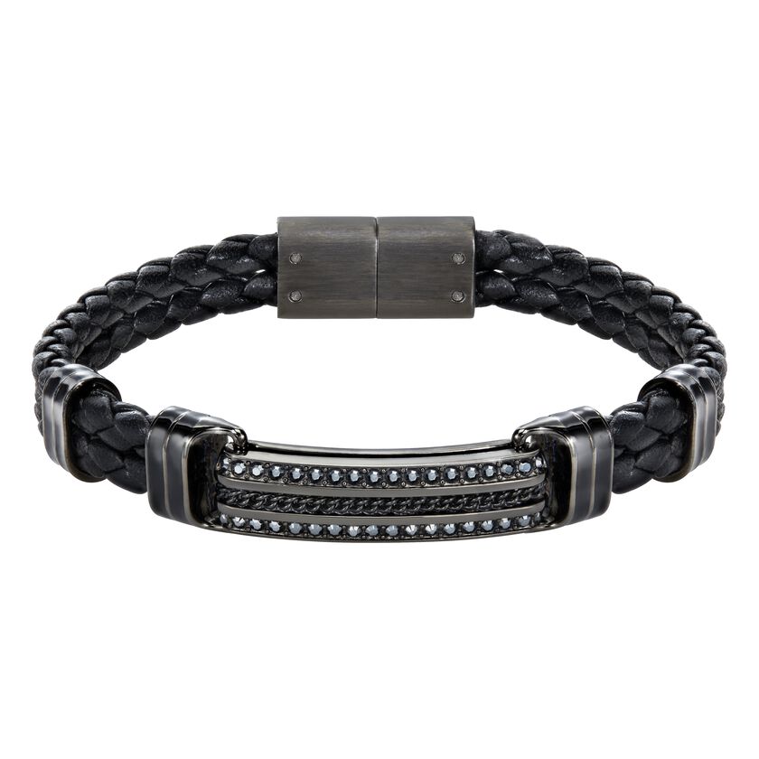 Express Braided Bracelet, Leather, Black, Mixed plating