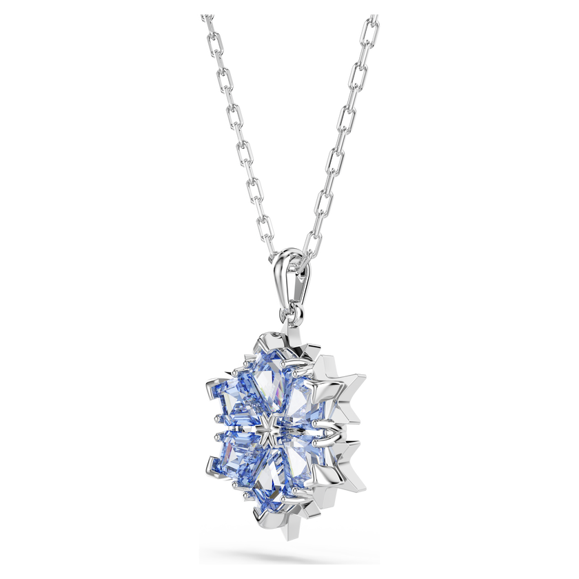 swarovski magic pendant  snowflake  blue  rhodium plated