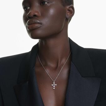 swarovski insigne pendant  round cut  cross  white  rhodium plated