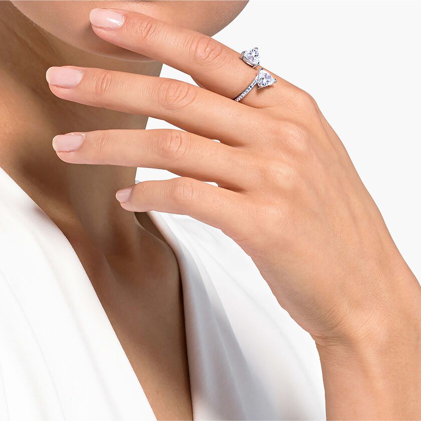 swarovski mesmera open ring  heart  white  rhodium plated