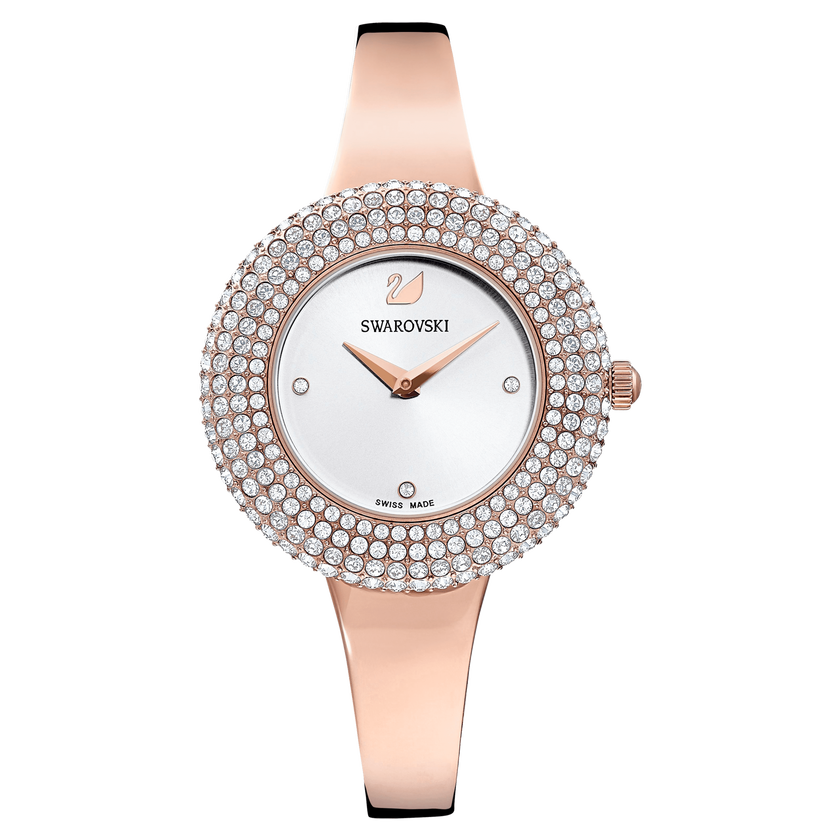 Crystal Rose Watch, Metal Bracelet, White, Rose-gold tone PVD ...