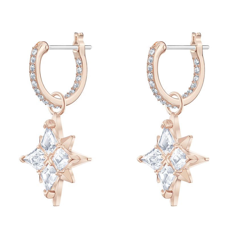 Swarovski Symbolic Star Hoop Pierced Earrings, White, Rose-gold tone plated