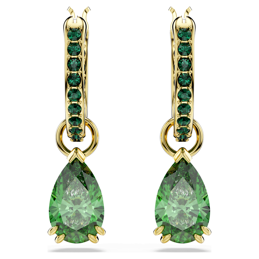 swarovski attract drop earrings  pear cut  green  18k gold finish