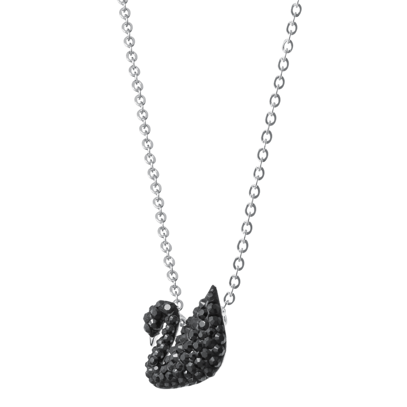 Iconic Swan Pendant, Small, Black, Rhodium Plated