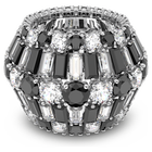 Hyperbola cocktail ring, Mixed cuts, Black, Rhodium plated