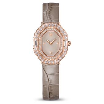 swarovski matrix octagon watch  leather strap  beige  rose gold tone finish