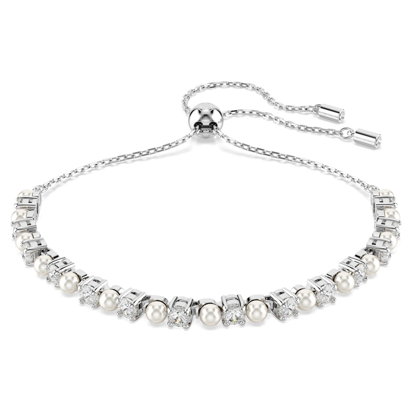 swarovski matrix bracelet  crystal pearl  round cut  white  rhodium plated