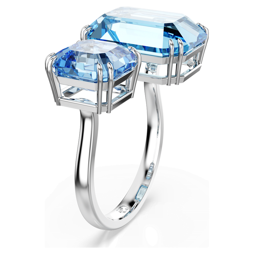 swarovski millenia open ring  octagon cut  blue  rhodium plated