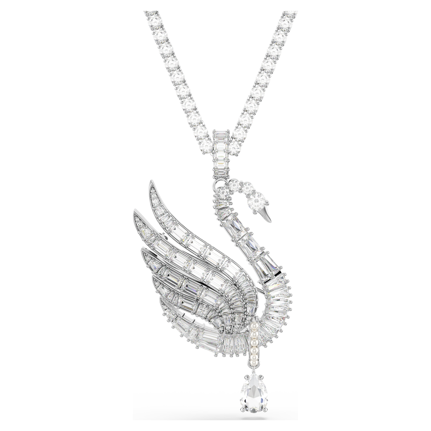 swarovski vienna pendant and brooch  mixed cuts  swan  white  rhodium plated