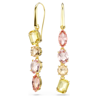 swarovski gema drop earrings  asymmetrical design  mixed cuts  pink  gold tone plated