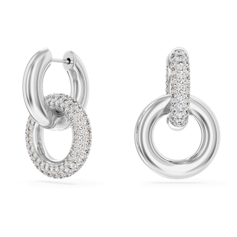 swarovski dextera hoop earrings  asymmetrical design  interlocking loop  white  rhodium plated