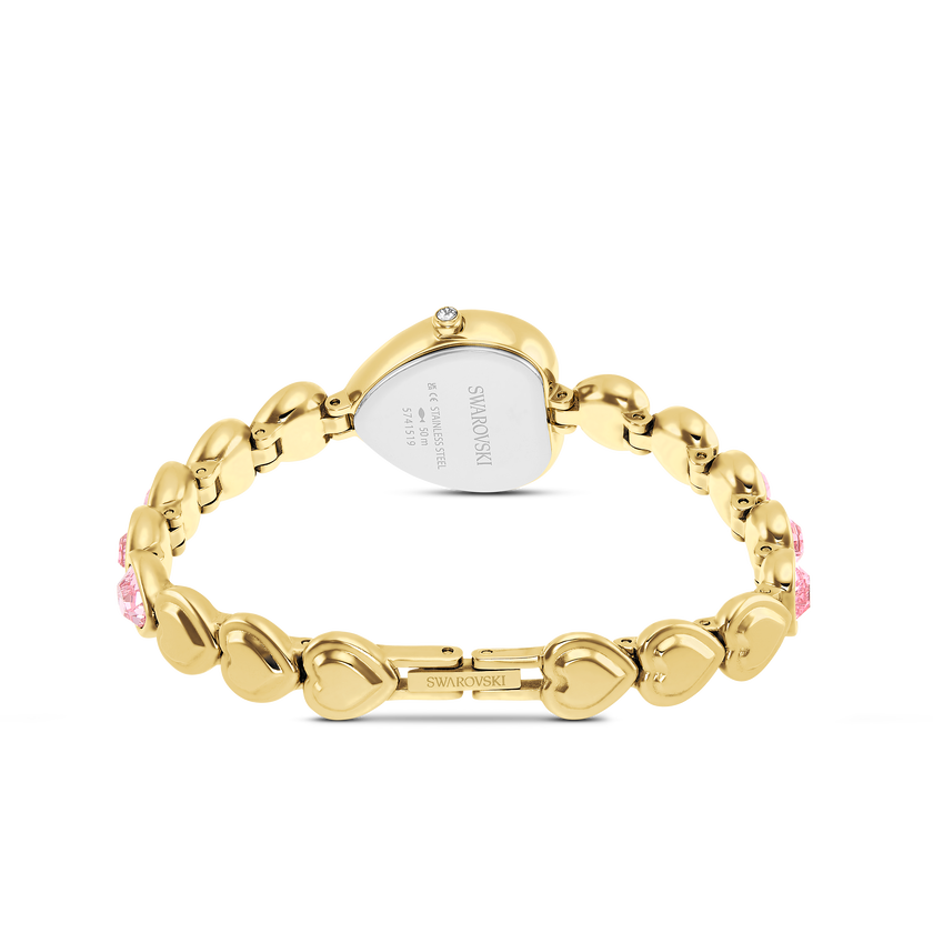 swarovski idyllia heart watch  crystal bracelet  pink  gold tone finish