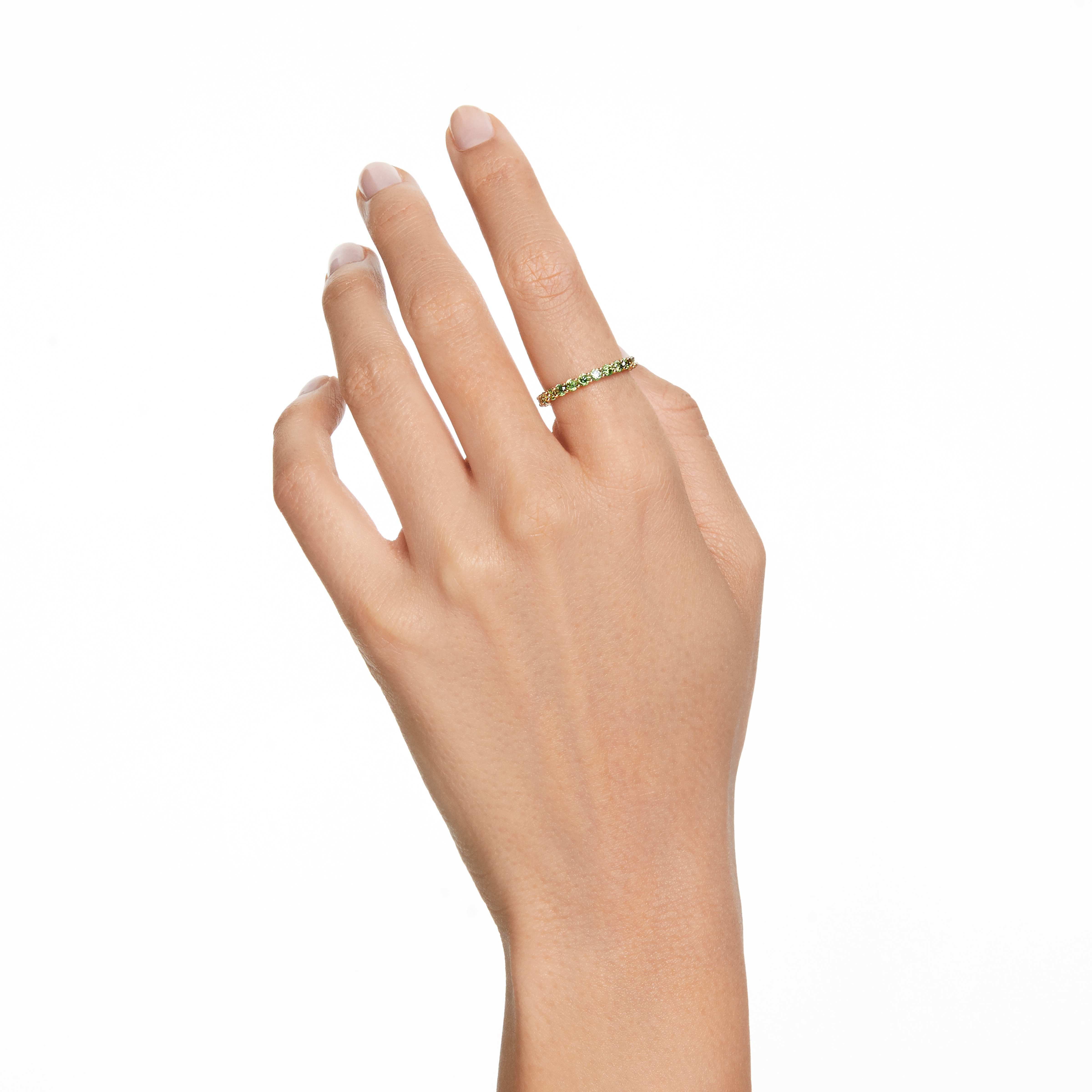 swarovski matrix ring  round cut  green  gold tone plated