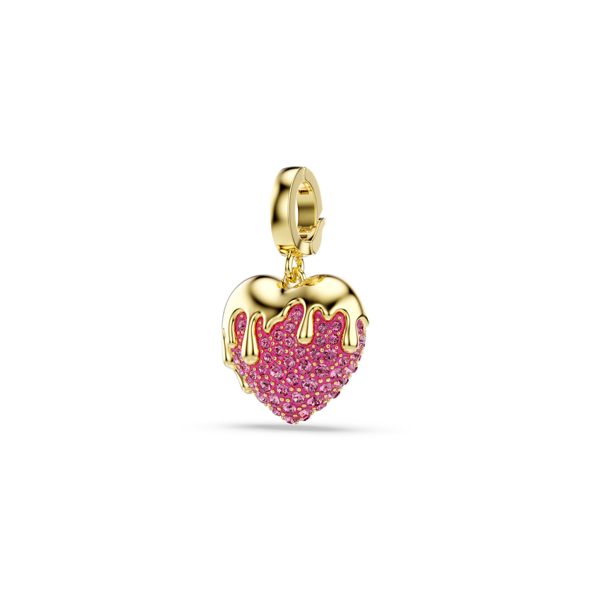 swarovski idyllia charm  round cut  heart  pink  gold tone plated
