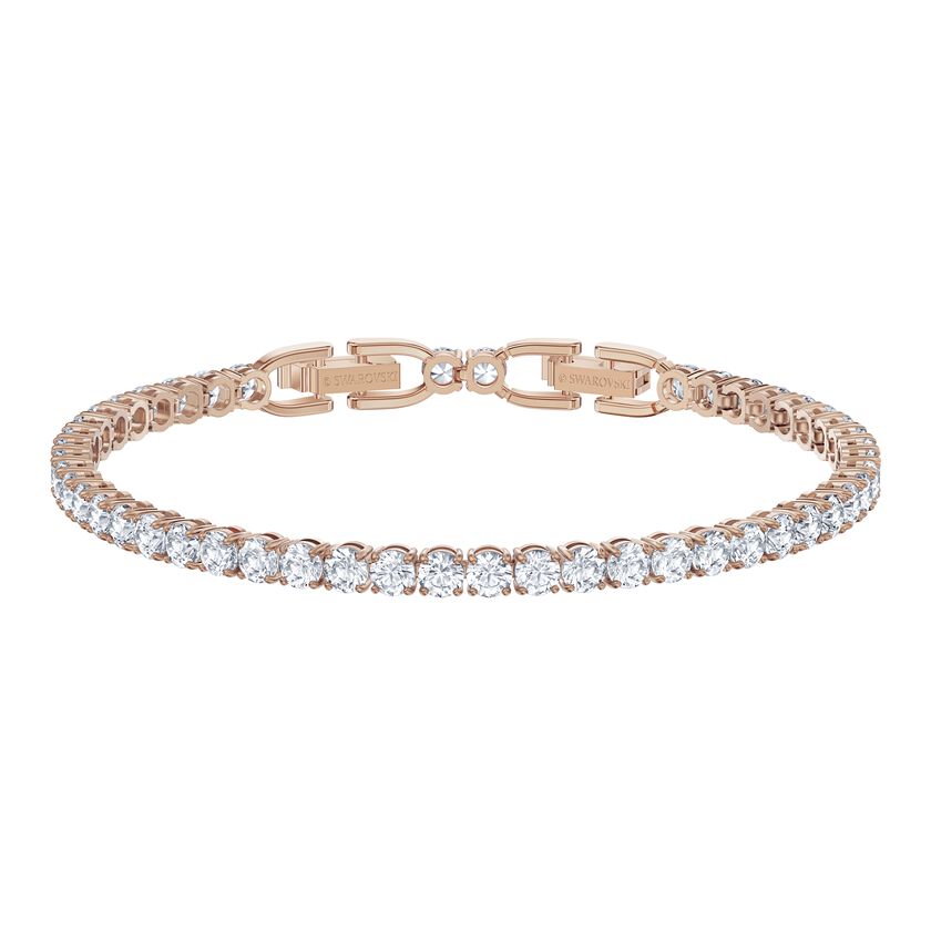 Tennis Deluxe bracelet, Round cut, White, Rose gold-tone plated