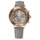 Octea Lux Chrono Watch, Leather Strap, Gray, Rose gold tone