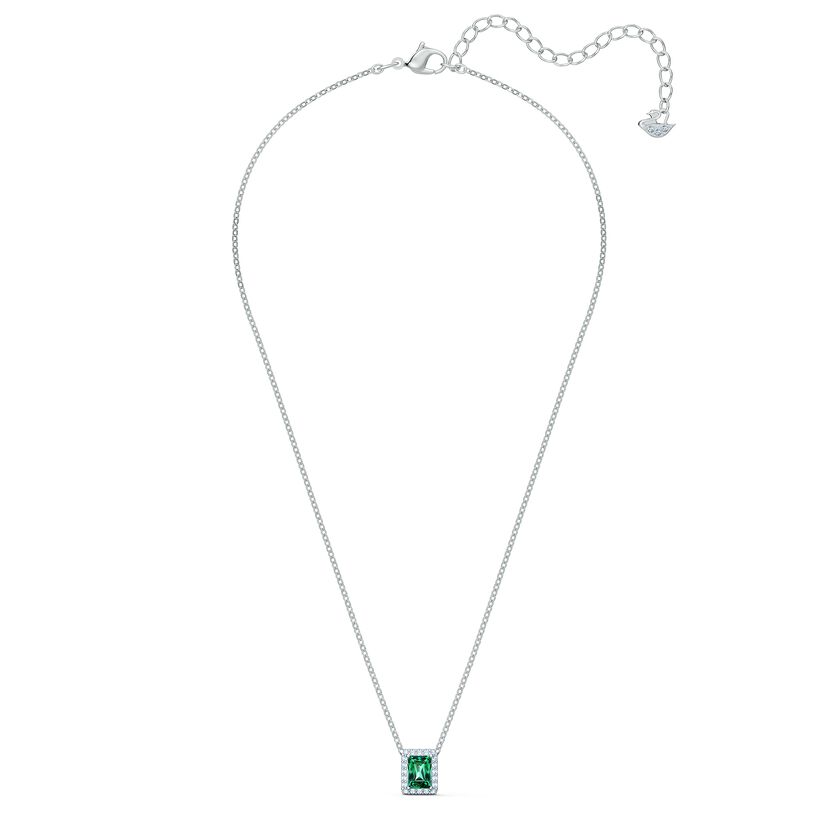 Angelic Rectangular Necklace, Green, Rhodium plated