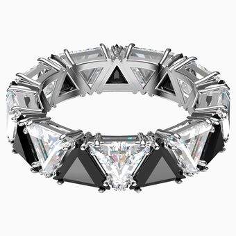 Ortyx cocktail ring, Triangle cut, Black, Rhodium plated