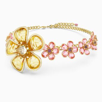 Florere choker, Flower, Multicolored, Gold-tone plated