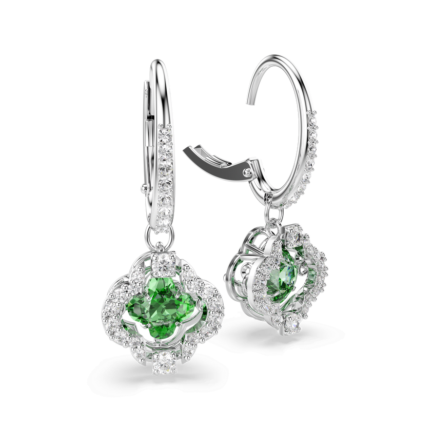 swarovski una angelic drop earrings  mixed cuts  green  rhodium plated