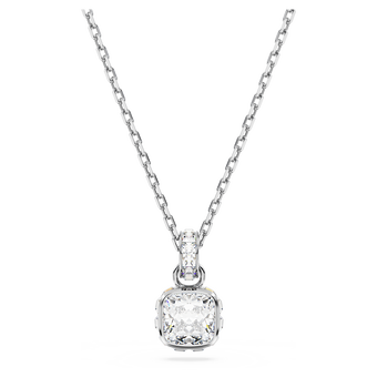 swarovski birthstone pendant  square cut  april  white  rhodium plated