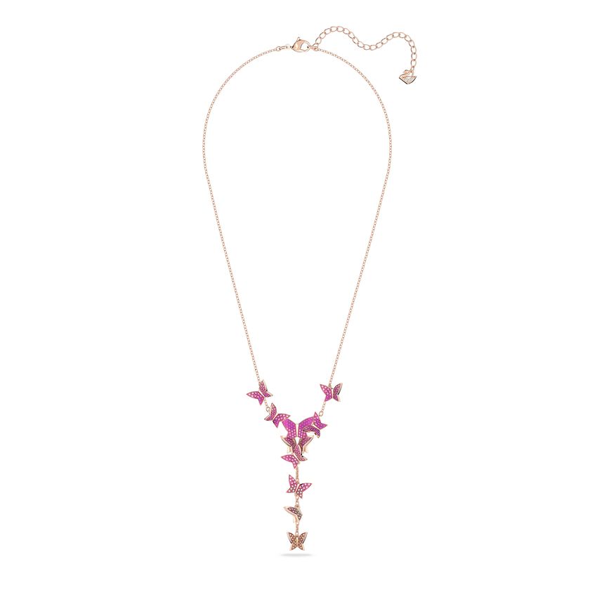 Lilia Y necklace, Butterfly, Pink, Rose-gold tone plated
