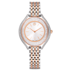 swarovski crystalline aura watch  swiss made  metal bracelet  rose gold tone  mixed metal finish