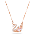 swarovski swan necklace swan pink rose gold tone plated