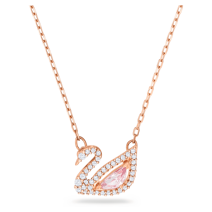 swarovski swan necklace  swan  pink  rose gold tone plated
