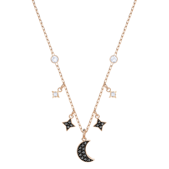 swarovski duo moon necklace  black  rose gold plating
