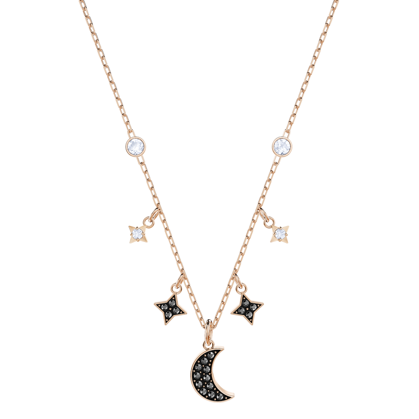 swarovski duo moon necklace  black  rose gold plating