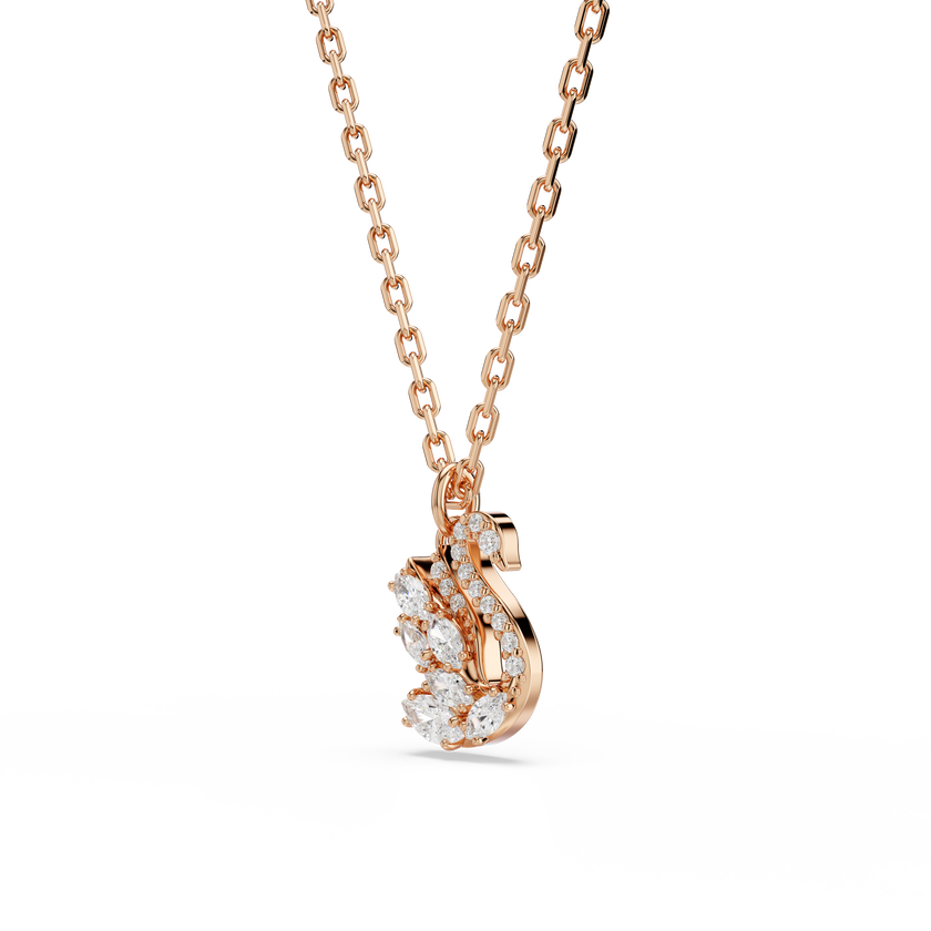 swarovski swan pendant  mixed cuts  swan  white  rose gold tone plated