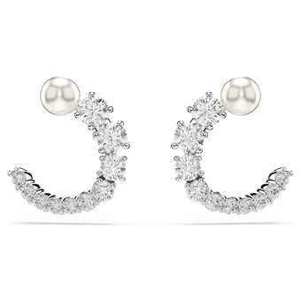 swarovski matrix hoop earrings  crystal pearl  round cut  white  rhodium plated