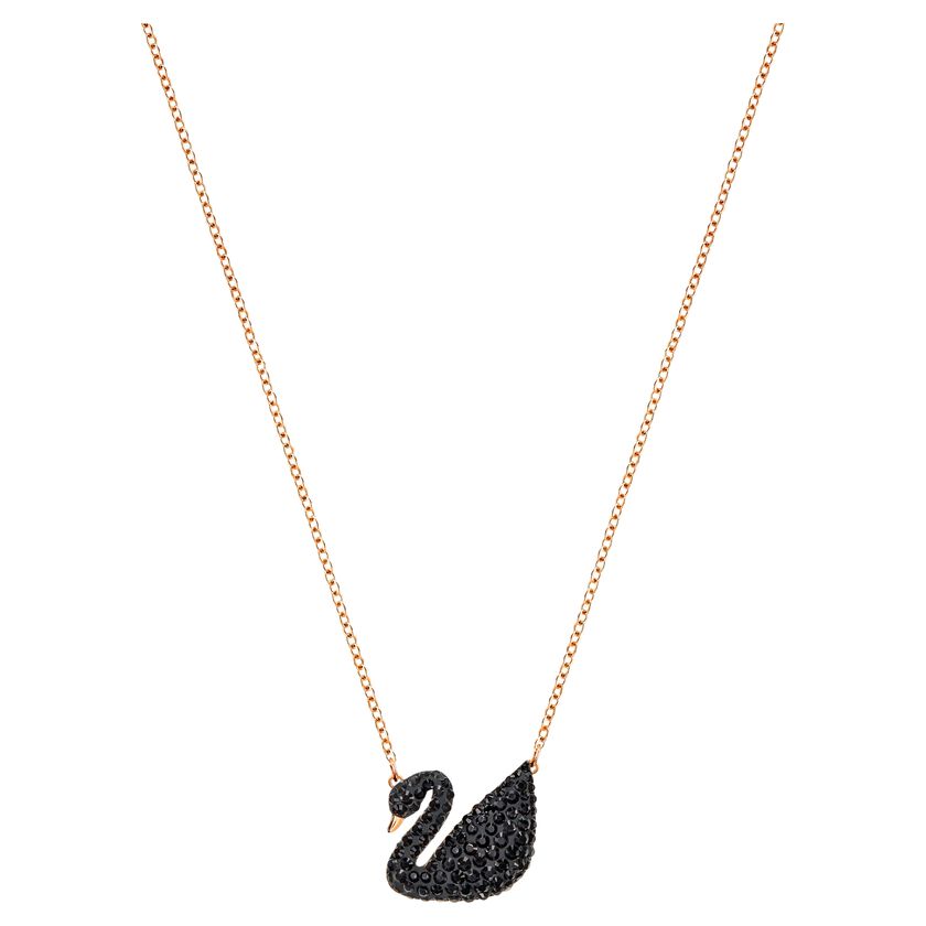 Iconic Swan Pendant, Black, Rose Gold Plated