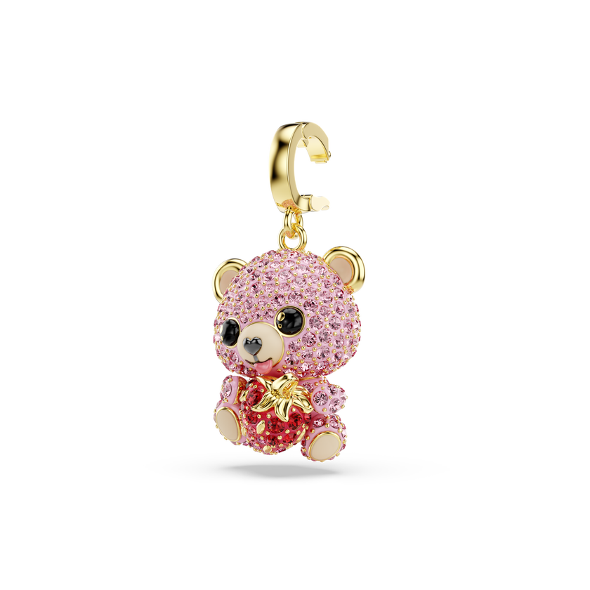 swarovski idyllia charm  mixed cuts  teddy  pink  gold tone plated