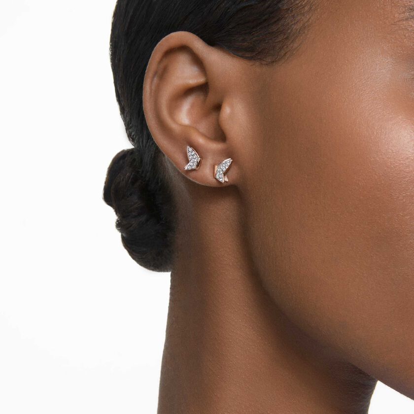 swarovski idyllia lilia stud earrings  butterfly  white  18k rose gold finish