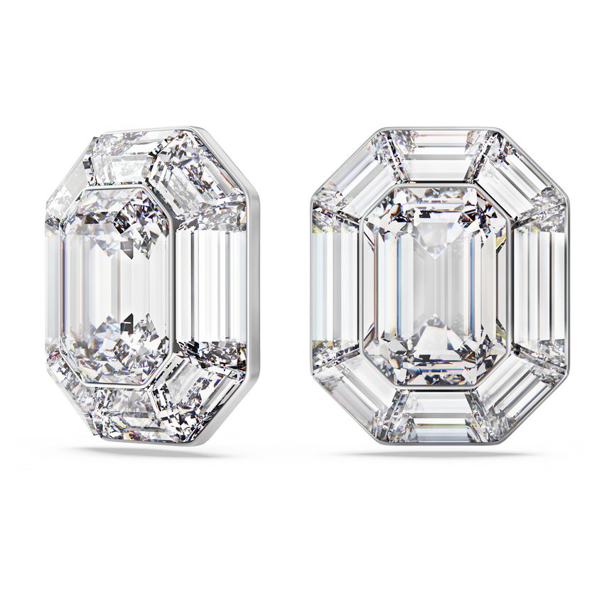 swarovski lucent clip earrings  octagon cut  white
