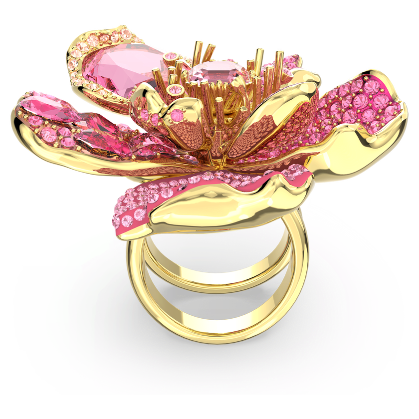 swarovski idyllia cocktail ring  pav   flower  pink  gold tone plated