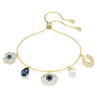 swarovski symbolica bracelet clover evil eye and horseshoe blue gold tone plated