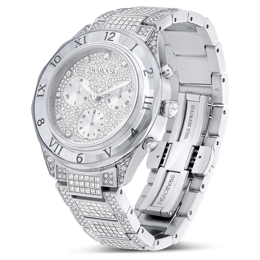 swarovski dextera lux watch  swiss made  metal bracelet  silver tone  stainless steel
