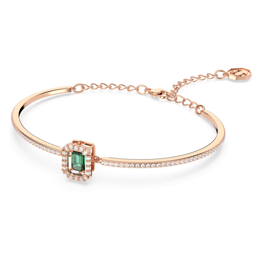 swarovski una bangle  octagon cut  pav   green  rose gold tone plated