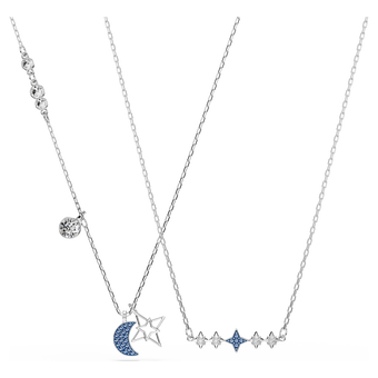 swarovski symbolica necklace  round cut  moon  blue  rhodium plated