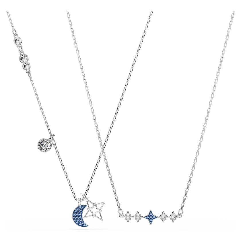 swarovski symbolica necklace  round cut  moon  blue  rhodium plated