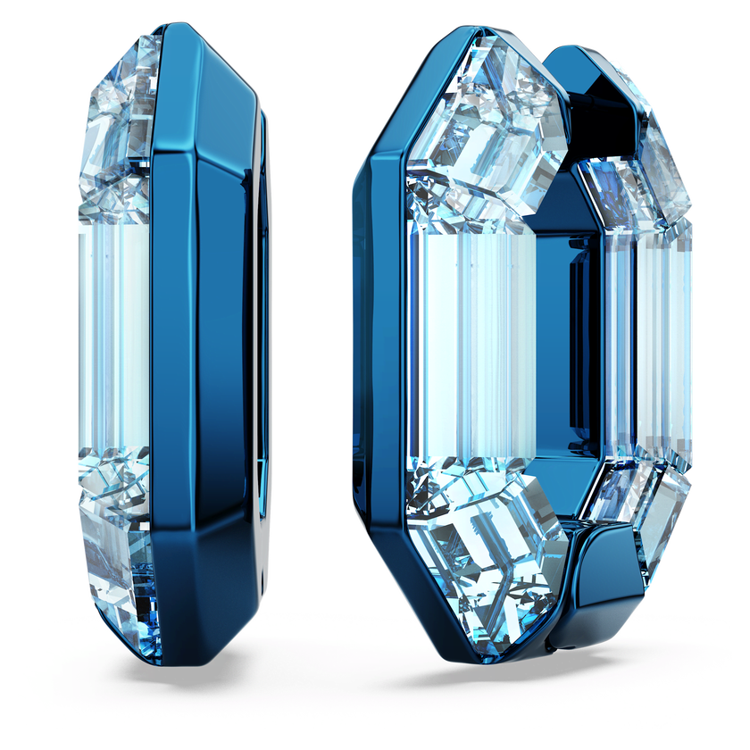 swarovski lucent hoop earrings  octagon shape  small  blue