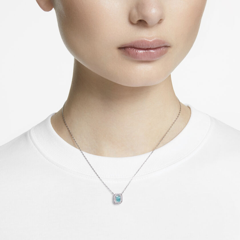 Millenia necklace, Octagon cut, Blue, Rhodium plated