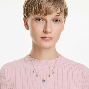 swarovski gema necklace  mixed cuts  drop  multicolored  gold tone plated