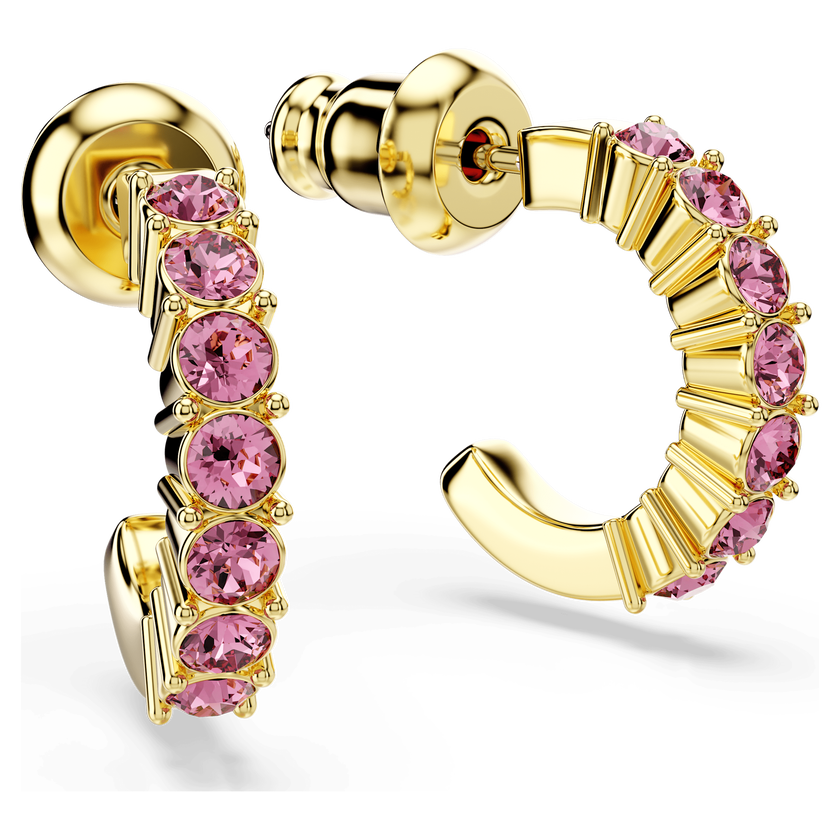 swarovski mini hoop earrings  round cut  pink  18k gold finish