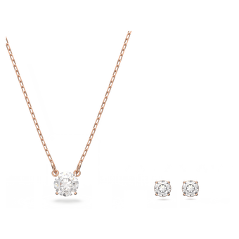 swarovski attract set  round cut  white  rose gold tone plated