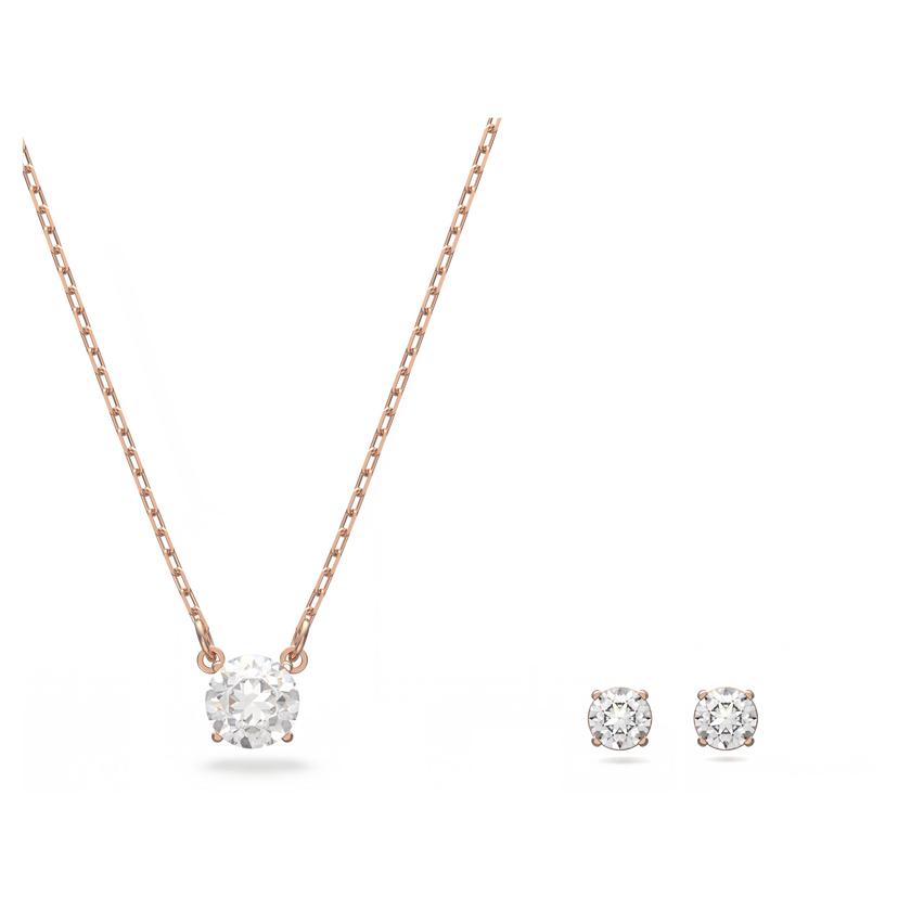 swarovski attract set  round cut  white  rose gold tone plated